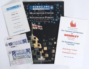 Manchester United v Nottingham Forest. League Cup Final 1992. Official programme for the Final played at Wembley Stadium, 12th April 1992, with two official tickets to the Banqueting Hall, accompanying table plan/ list of guests and &lsquo;Programme of Arrangem