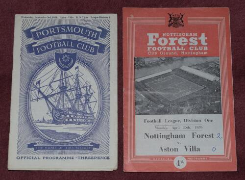 Aston Villa F.C. Season 1958/59. Almost complete run of twenty five away programmes for the season including League and Cup matches. Includes the F.A. Cup semi-final v Nottingham Forest. Some faults, two programme with file holes, some faults to odd progr