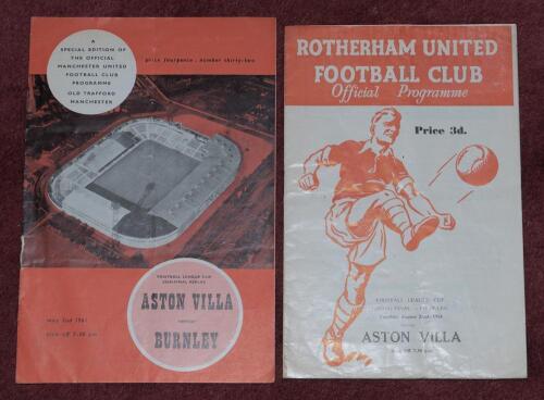 Aston Villa F.C. Season 1960/61 to 1964/65. Almost complete runs of away programmes for the five seasons, including League and Cup matches. Season 1960/61 (28 programmes), 1961/62 (25), 1962/63 (25), 1963/64 (22) and 1964/65 (27). Includes the League Cup 