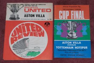 Aston Villa F.C. Season 1970/71 to 1974/75. Almost complete runs of away programmes for the five seasons, including League and Cup matches. Season 1970/71 (28 programmes), 1971/72 (24), 1972/73 (25), 1973/74 (24) and 1974/75 (30). Includes League Cup semi