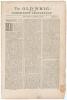 &lsquo;The Old Whig: or the Consistent Protestant&rsquo;. Original early four page tabloid size newspaper for 24th June 1737. Sold by J. Roberts near the Oxford Arms in Warwick Lane, London. Starting on page two column 3 and following is a report of a cricket match, 