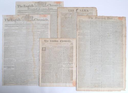 19th Century cricket. A collection of 107 original newspapers covering the period 1802 to 1894, a time when cricket&rsquo;s popularity was growing at home and overseas. The collection starts with twenty seven copies of the English Chronicle from 13th May to 30t