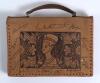 M.C.C. tour to Pakistan 1955/56. Ken Barrington. Surrey & England 1953-1968. Original leather handbag bought by Barrington for his wife Ann from the tour of Pakistan. The leather bag with traditional Indian scenes to sides and to one side signed by sixte - 2