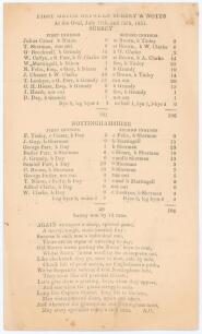 Albert Craig &lsquo;The Surrey Poet&rsquo;. &lsquo;First Match Between Surrey & Notts at the Oval, July 17th & 18th, 1851&rsquo;. Broadsheet poem depicting the scorecard for the match with a sixteen line poem printed below to plain page. Surrey (121 & 106) beat Nottinghamshire (