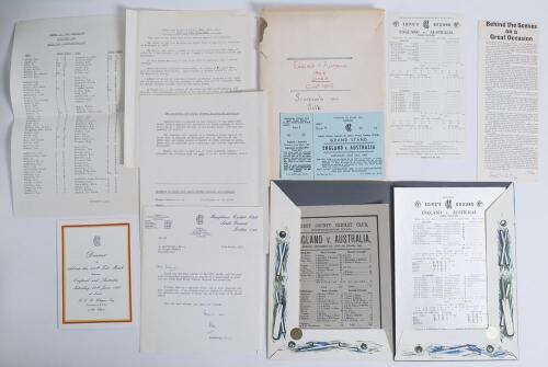 &lsquo;England v Australia 1968. Lord&rsquo;s (200th Match)&rsquo;. A good selection of ephemera from the collection of Irving Rosenwater relating to the 200th Test match to be played between England and Australia, Lord&rsquo;s 20th- 25th June 1968, all contained in an envelope 