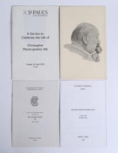 Cricketers&rsquo; orders of service. Four original orders of service for former cricketers. Gubby Allen, St. Margaret&rsquo;s Church, Westminster 2nd April 1990. Graham Anthony Richard Lock, St George&rsquo;s Cathedral, Perth 7th April 1995, Christopher Martin-Jenkins MBE,
