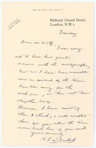 Edward Lambert &lsquo;Ted&rsquo; a&rsquo;Beckett. Victoria & Australia 1927-1932. Single page handwritten letter from a&rsquo;Beckett to E.G. Wolfe, brother-in-law of Sir Julien Cahn. Written on Midland Grand Hotel, London headed notepaper, the letter is undated but likely to be