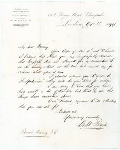 Walter William Read. Surrey & England 1873-1897. Single page handwritten letter in black ink on the official business letterhead of Read&rsquo;s firm of auctioneers, surveyors and land agents. Dated 3rd October 1899, Read is writing to a Mr. Edward Deering conf