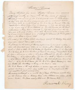 Percival King. Surrey 1871 (one match). Single page manuscript handwritten in ink by Percival, titled &lsquo;Cricket Records&rsquo;. Written on the reverse of King&rsquo;s official business letterhead, King describes various cricketing records. &lsquo;For the long period of 13 y