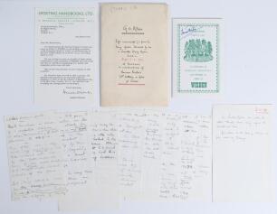 Norman Preston, Irving Rosenwater and the Wisden Cricketers&rsquo; Almanack 1971. Envelope comprising a selection of items from Rosenwater&rsquo;s personal collection relating to a lunch held in the Committee Room at Lord&rsquo;s, 2nd April 1971 to celebrate &lsquo;Norman Presto