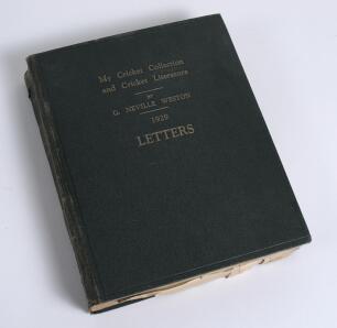 &lsquo;My Cricket Collection and Cricket Literature by G. Neville Weston. 1929. Letters&rsquo;. A scrapbook compiled by Weston relating to his book which had just been printed and sent out to collectors. There were eighteen copies produced, all signed and numbered. T