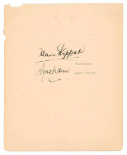 Alan Kippax. New South Wales & Australia. 1918-36 and Archibald &lsquo;Archie&rsquo; Jackson. New South Wales & Australia 1926-1931. Large album page very nicely signed in ink by the two Australian batsman. pencil annotation of players names, nicks to edges otherwise