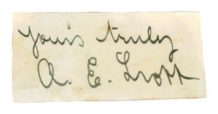 Albert Edwin Trott. Victoria, Middlesex, London County, Australia & England 1892-1910. Excellent ink signature of Trott, signed &lsquo;Yours truly&rsquo;, on paper piece, laid down. Rare early signature