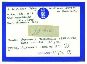John James Ferris. Gloucestershire, New South Wales, South Australia, Australia and England 1886-1898. Good ink signature of Ferris on paper piece laid down to larger white card with handwritten biography