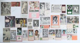 Pakistan Test cricketers 1950s-2000s. A large selection of over one hundred and sixty signatures of Pakistan Test cricketers, mainly modern, signed to cards of various sizes or on pieces laid down, the majority with accompanying cutting image of the featu