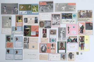 West Indies Test cricketers 1950s-2000s. A large selection of over one hundred and twenty signatures of West Indies Test cricketers, mainly modern, signed to cards of various sizes or on pieces laid down, the majority with accompanying cutting image of th