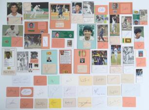 Sri Lanka cricketers 1970s-2020s. A large selection of over one hundred and thirty signatures of international Sri Lankan cricketers signed to plain cards of various sizes or on pieces laid down with accompanying cutting image of the featured player. From