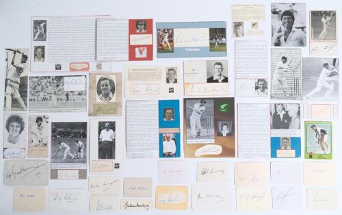 New Zealand Test and international cricketers 1930s-2010s. A comprehensive selection of over two hundred and forty signatures of international New Zealand cricketers signed to plain cards of various sizes or on pieces laid down with accompanying cutting i