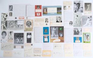 New Zealand Test and international cricketers 1930s-2010s. A comprehensive selection of over two hundred and forty signatures of international New Zealand cricketers signed to plain cards of various sizes or on pieces laid down with accompanying cutting i