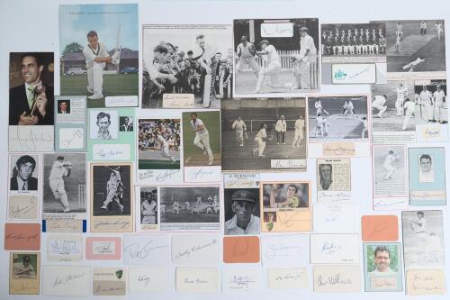 Australia Test and international cricketers 1930s-2010s. A large selection of over one hundred and twenty signatures, mainly modern, of international Australian cricketers signed to plain cards of various sizes or on pieces laid down with accompanying cut