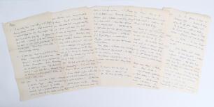 Charles Burgess Fry. Oxford University, Sussex, Hampshire, Europeans & England 1892-1922. Original five page handwritten manuscript written in ink, unsigned but in Fry&rsquo;s own hand on foolscap paper. Titled &lsquo;Memo&rsquo;, Fry covers aspects of his cricketing life 
