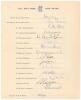 M.C.C. tour to West Indies 1959/60. Official autograph sheet with printed title and players&rsquo; names, fully signed in ink by all sixteen listed members of the M.C.C. touring party. Signatures are May (Captain), Cowdrey, Allen, Andrew, Barrington, Dexter, Gr