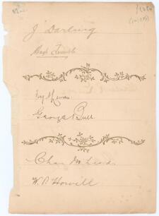 Australian Test players 1902-1905. Album page nicely signed in black ink signed to both sides of the page by seven Australian Test cricketers and three others. Four Australian signatures to one side of Joe Darling (34 Tests 1894-1905), Hugh Trumble (32 Te