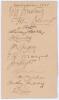 Australia tour to England 1921. Album page laid to trimmed card, nicely signed in black ink by twelve members of the Australian touring party. Handwritten title &lsquo;Australians 1921&rsquo;. Signatures are Armstrong (Captain), Collins, Ryder, Bardsley, Hendry, Greg