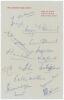 Pakistan tour to West Indies 1957/58. Page on The Queen&rsquo;s Park Hotel, Port of Spain, Trinidad official letterhead, signed in ink by sixteen members of the Pakistan touring party. Signatures include Kardar (Captain), Fazal Mahmood, Wazir Mohammad, Hanif Mo