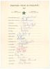 Pakistan tour to England 1967. Official autograph sheet with printed title and players&rsquo; names fully signed in different coloured inks by all eighteen listed members of the touring party. Signatures are Hanif Mohammad (Captain), Saeed Ahmed, Javed Burki, M