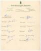 South Africa v England 1964/65. Official South African Cricket Association autograph sheet with printed title and players&rsquo; names, fully signed by the twelve members of the South Africa team for the 2nd Test at the Wanderers, Johannesburg 23rd- 29th Decemb