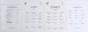 New Zealand home Test and one-day international matches 1991/92 to 1995/96. Four official autograph sheets, all fully signed by the listed players. Matches are 2nd Test v England, Eden Park, Auckland 30th January- 3rd February 1992 (12 signatures), only T