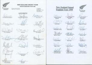 New Zealand tours to England 1994 & 1999. Two official autograph sheets, one for the 1994 tour fully signed by all twenty members of the New Zealand touring party, the other for the 1999 tour fully signed by twenty one. Signatures include Rutherford, Lars