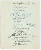 Derbyshire C.C.C. 1930. Large album page very nicely signed in black ink by thirteen members of the Derbyshire team. Signatures are Jackson (Captain), Ford, Slater, Elliott, Lee, Worthington, Smith, Townsend, Alderman, Hutchinson, Bowden, Mitchell and Sto