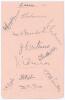 Essex C.C.C. 1931. Album page nicely signed in ink by the eleven members of the Essex team for the match v Kent at Colchester, 1st & 2nd July 1931. Signatures are Morris (Captain), Eastman, Nichols, Cutmore, Sheffield, O&rsquo;Connor, Wade, Hipkin, Smith, Pope,