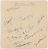 Glamorgan C.C.C. 1936. Album page nicely signed in ink by the eleven members of the Glamorgan team that played against Yorkshire at Hull, 1st- 3rd July 1936. Signatures are Turnbull (Captain), Dyson, Mercer, Brierley, Duckfield, Smart, D. Davies, D.E. Dav