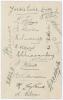 Yorkshire C.C.C. c.1923. Album page nicely signed by eighteen members of the Yorkshire team. Twelve signatures are in ink and appear to have been collected c.1923, the remaining six in pencil probably signed in the late 1920s. Signatures in ink are Wilson