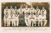 South African tour to England 1935. Official sepia real photograph postcard of the South African touring party seated and standing in rows wearing cricket attire. Very nicely signed in black ink to the verso by fifteen members of the touring party. Signat