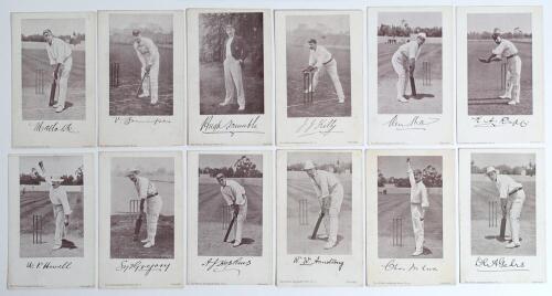 Australia 1905. Set of twelve sepia tinted printed postcards featuring Australian Test cricketers. &lsquo;The Wilson Autograph Series&rsquo; c1905 each with printed signature of the player to lower border. Cards are Noble (1), Trumper (2), Trumble (3), Kelly (4), Hil