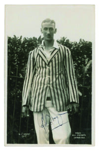 Godfrey James Bryan. Kent 1920-1935. Mono real photograph postcard of Bryan, three quarter length, wearing striped blazer. Signed in black ink by Bryan. B.C. Flemons, Tonbridge. Good condition