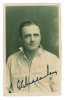 George Gibson Macaulay. Yorkshire & England 1920-1935. Excellent early mono real photograph postcard of a studio portrait of Macaulay, half length wearing cricket attire. Nicely signed in black ink to the photograph by Macaulay. Official stamp for M.V. Ri