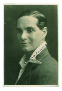 Herbert Sutcliffe. Yorkshire & England 1919-1945. Mono real photograph postcard of a studio portrait of a youthful Sutcliffe, head and shoulders. Nicely signed in black ink by Sutcliffe. Publisher unknown. Adhesive marks to verso otherwise in good conditi