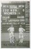 Jack Hobbs and Andrew Sandham. Surrey. Mono postcard of Hobbs and Sandham, the pair standing in front of The Oval scoreboard, titled &lsquo;An Oval Record&rsquo; with printed signatures and additionally signed in ink by both players. The scoreboard shows the opening 
