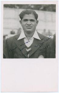 Mulvantrai Himmatlal &lsquo;Vinoo&rsquo; Mankad. Western India, Nawangar, Hindus, Maharashtra, Gujerat, Bengal, Bombay, Rajasthan & India 1935-1962. Mono real photograph postcard of Mankad, taken on the India tour of England in 1946, head and shoulders, wearing India