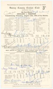 Pakistan v England, 5th Test, The Oval 1954. Official scorecard for the fourth (final) Test match played 12th- 17th August 1954. The scorecard with complete printed scores for the match in which Pakistan (133 & 164) beat England (130 & 143) by 24 runs. Si
