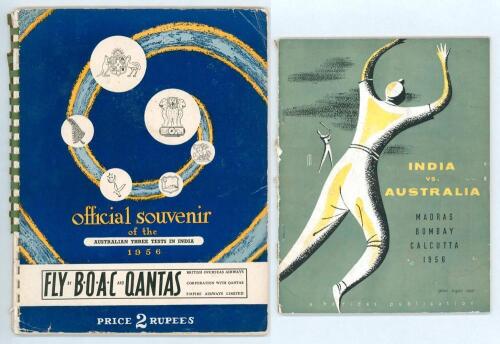 Australia tour to India 1956. Rare official souvenir brochure for the Australia tour to India 1956 published by the Board of Control for Cricket in India. Original decorative wrappers. Sold with India vs Australia 1956. Official tour brochure. Printed and