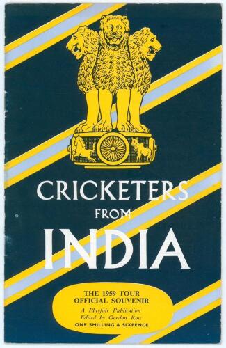 &lsquo;Cricketers From India&rsquo;. Official Playfair tour brochure for the Indian tour of England 1959. Signed to pen pictures by sixteen members of the touring party. Signatures include Gaekwad, Mankad, Roy, Apte, Borde, Contractor, Desai, Joshi, Muddiah, Gupte, N