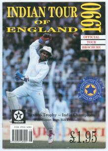 &lsquo;Indian Tour of England 1990&rsquo;. Official brochure for the tour signed to pen pictures by nineteen players and the tour management. Signatures include Kapil Dev, Azharuddin, Prabhakar, Shastri, Tendulkar, Sidhu, Kumble, Hirwani, More, Sharma, Bedi, Mantri 