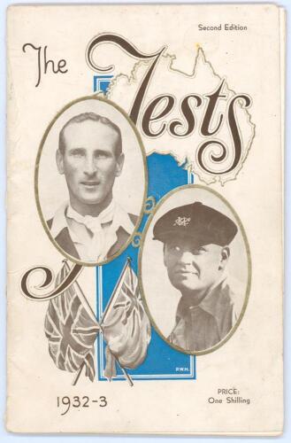 Bodyline. M.C.C. tour to Australia 1932/33. &lsquo;The Tests 1932-33. Australia v England&rsquo;. Published by Keating- Wood, Melbourne 1932, &lsquo;Second edition&rsquo;. Pre-tour brochure containing a series of photographs of the leading Australian and English cricketers as we