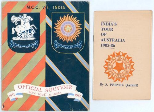 M.C.C. tour of India 1951/52. &lsquo;Official Souvenir of M.C.C. Tour in India 1951-1952&rsquo;. Large official tour brochure compiled and published by B.D. Panwelkar, Calcutta 1951 for the Board of Control for Cricket in India. Minor soiling and wear to wrappers, o